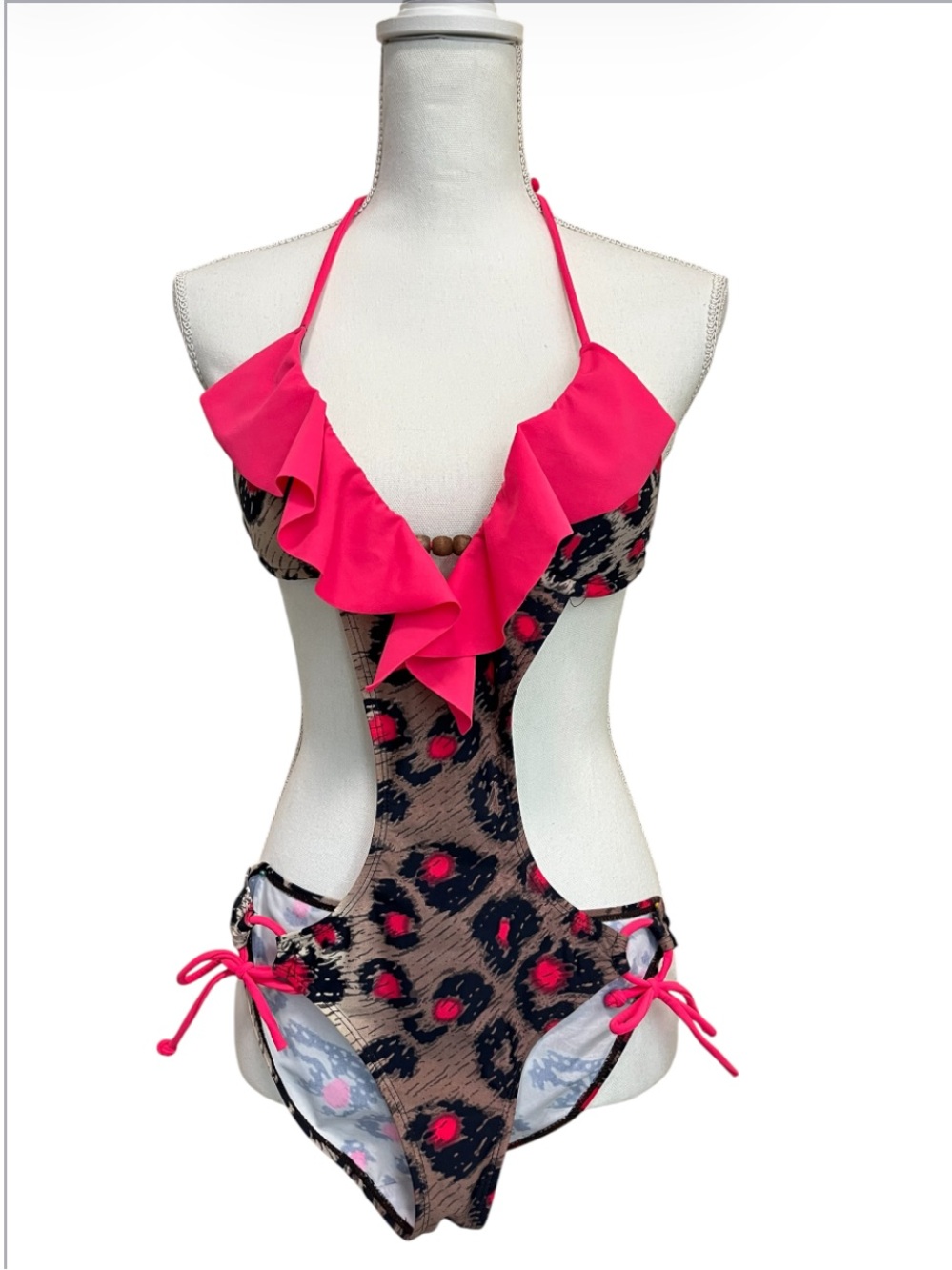 Apollo Hot Pink Ruffle Leopard Animal Print Monokini